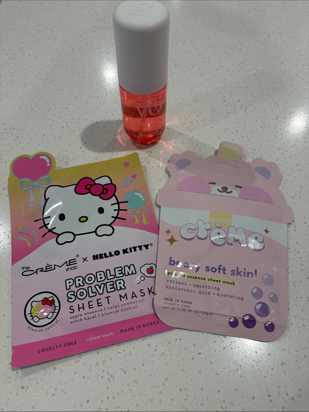 Hello Kitty Pink & Pastel Yellow Crème Sheet Mask Duo and Hair/Body Mist